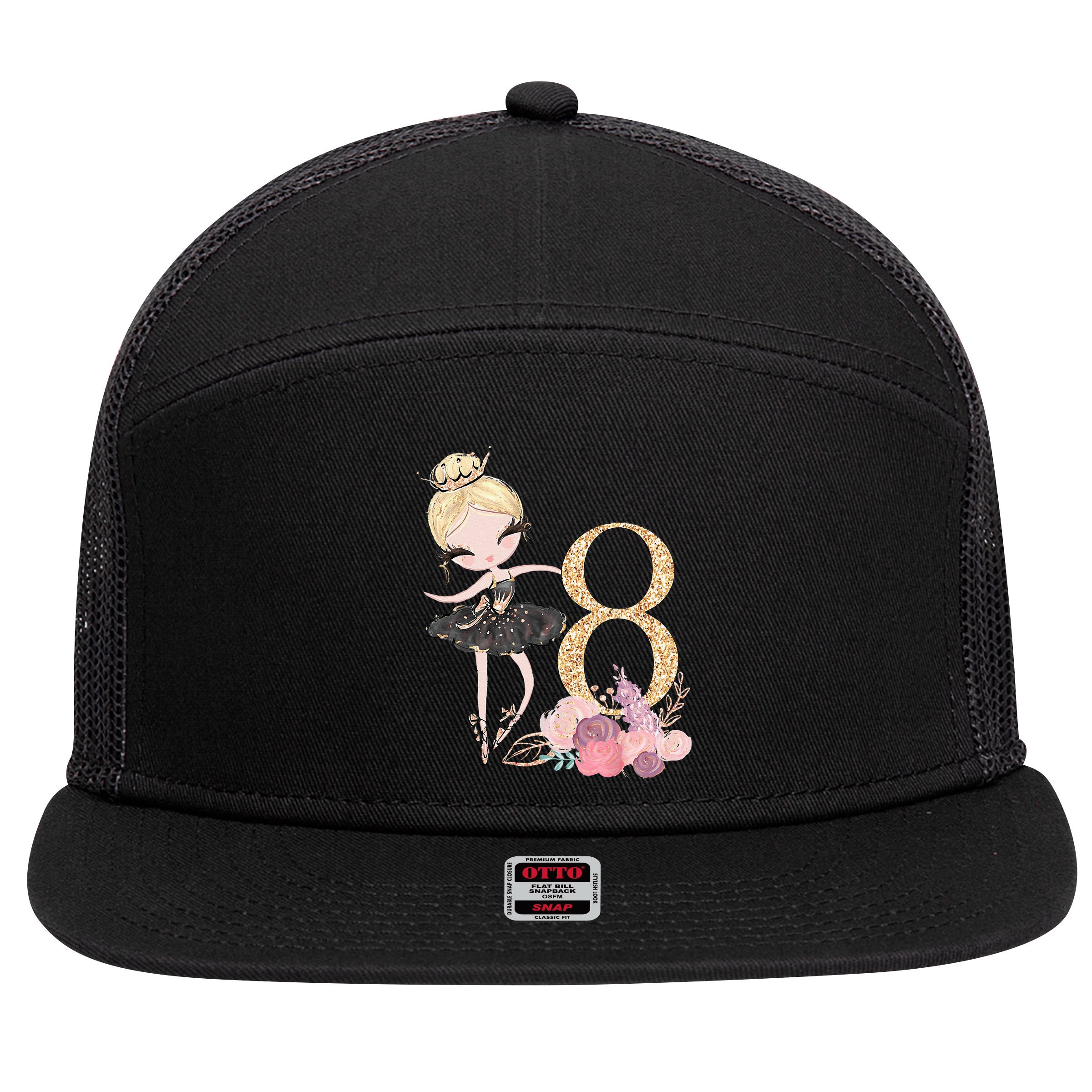 8th Birthday Ballerina Dancer Ballet Black Tutu 7 Panel Mesh Trucker Snapback Hat