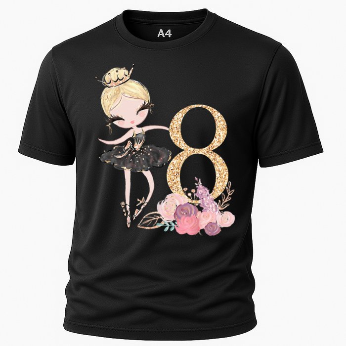 8th Birthday Ballerina Dancer Ballet Black Tutu Cooling Performance Crew T-Shirt