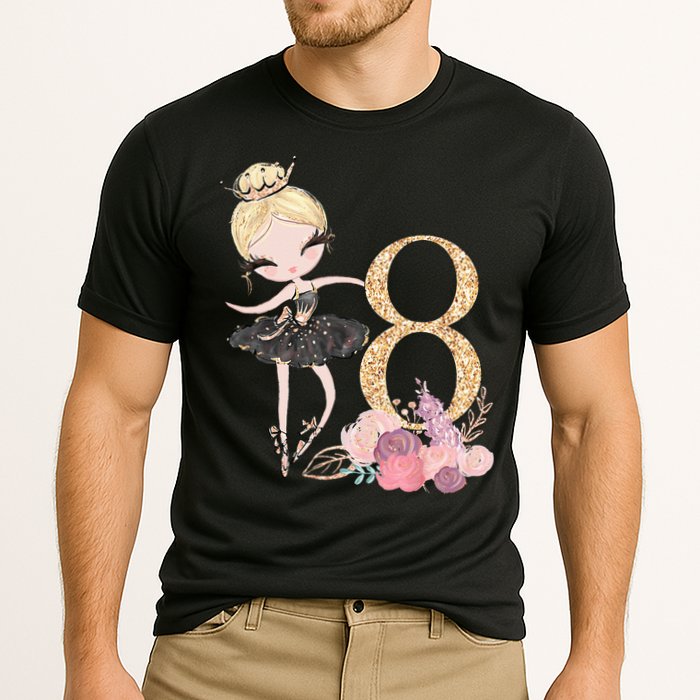 8th Birthday Ballerina Dancer Ballet Black Tutu Cooling Performance Crew T-Shirt