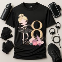 8th Birthday Ballerina Dancer Ballet Black Tutu Cooling Performance Crew T-Shirt