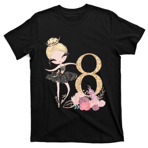 8th Birthday Ballerina Dancer Ballet Black Tutu T-Shirt