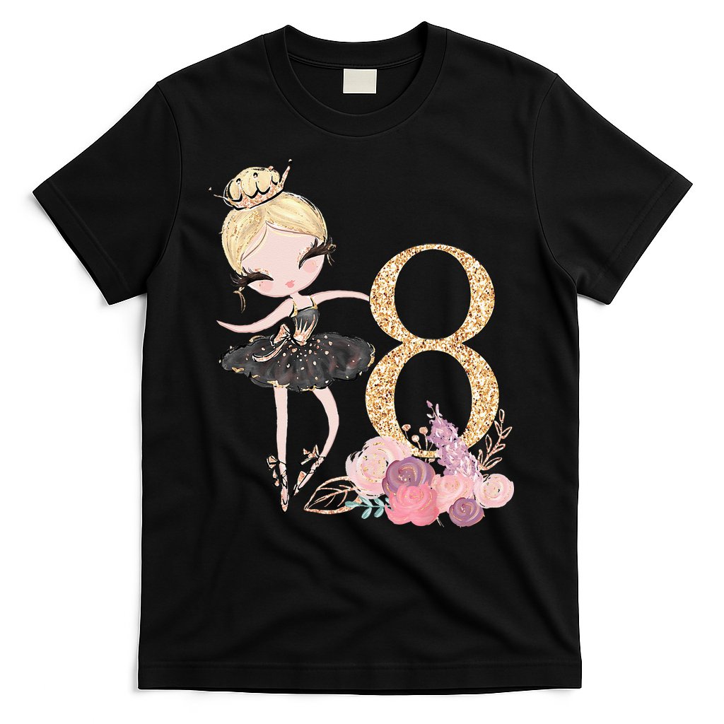 8th Birthday Ballerina Dancer Ballet Black Tutu T-Shirt