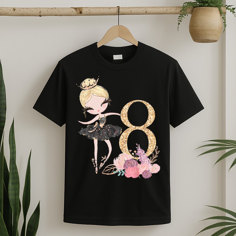 8th Birthday Ballerina Dancer Ballet Black Tutu T-Shirt