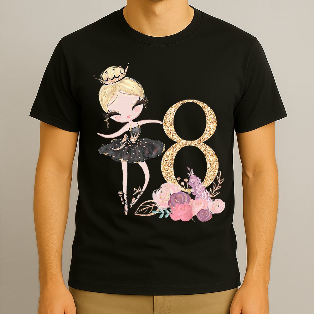 8th Birthday Ballerina Dancer Ballet Black Tutu T-Shirt
