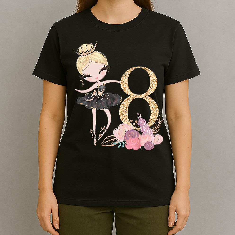 8th Birthday Ballerina Dancer Ballet Black Tutu T-Shirt