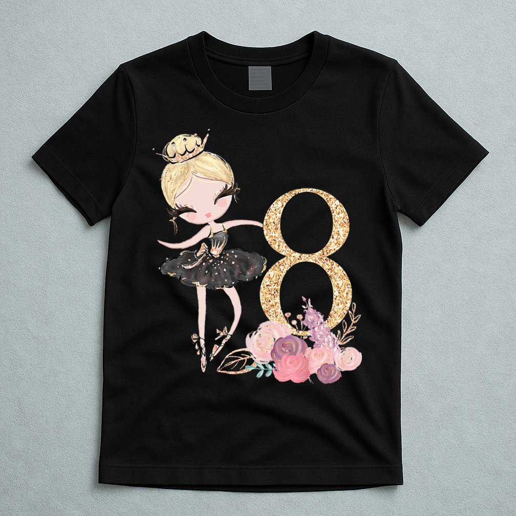 8th Birthday Ballerina Dancer Ballet Black Tutu T-Shirt