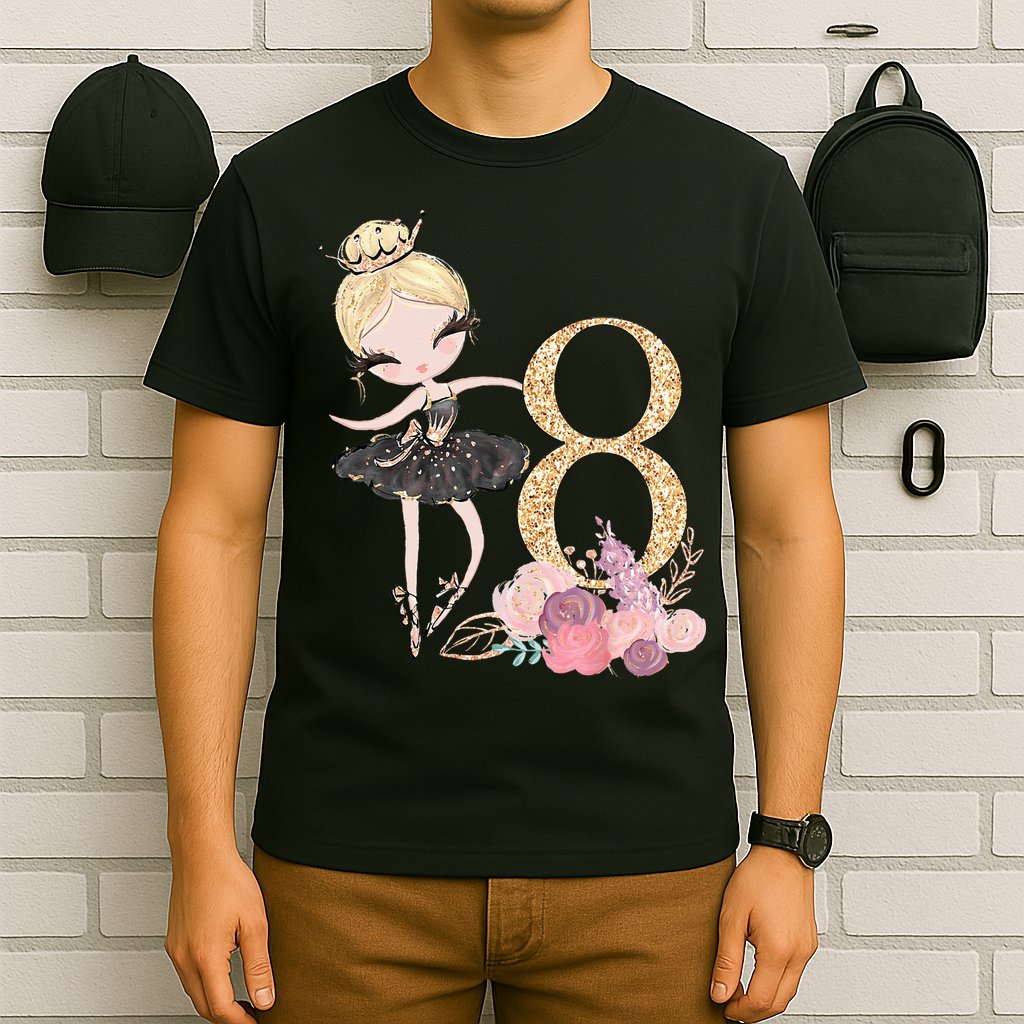 8th Birthday Ballerina Dancer Ballet Black Tutu T-Shirt