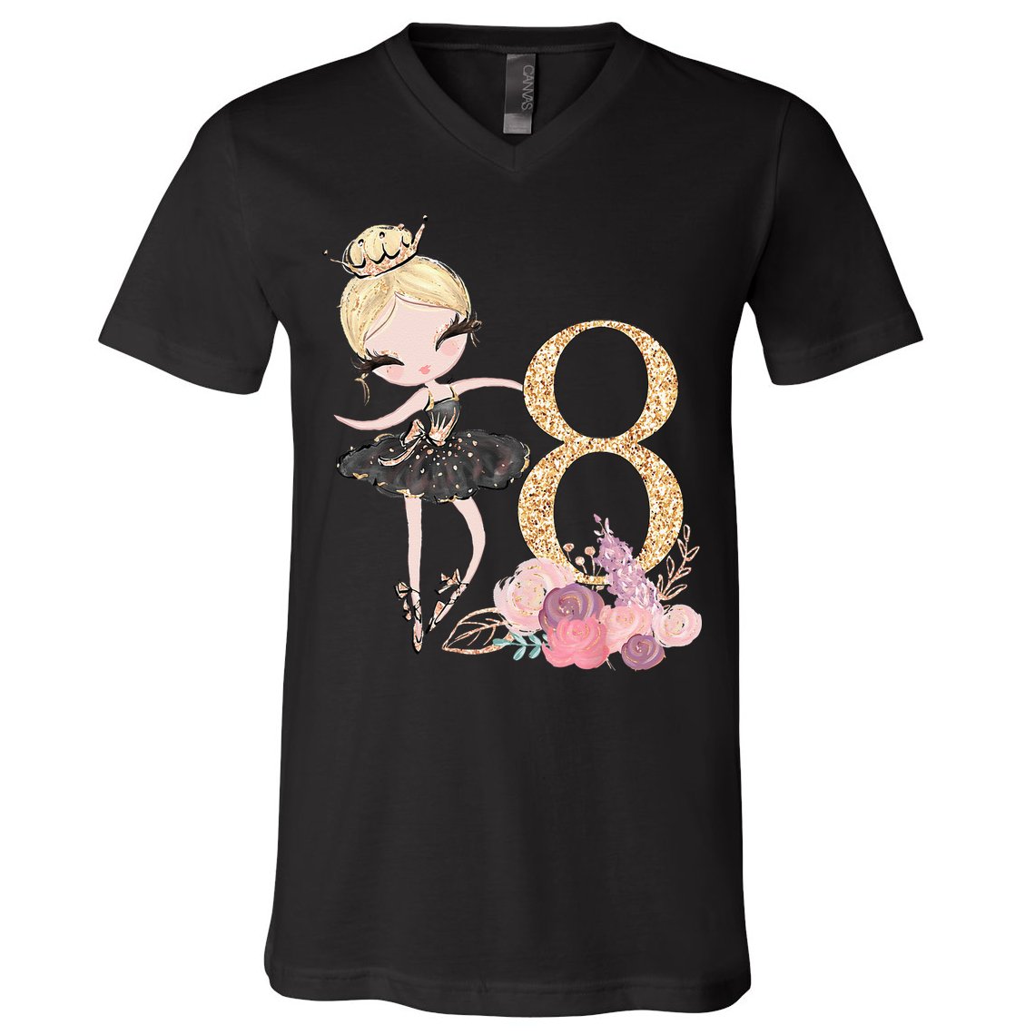 8th Birthday Ballerina Dancer Ballet Black Tutu V-Neck T-Shirt