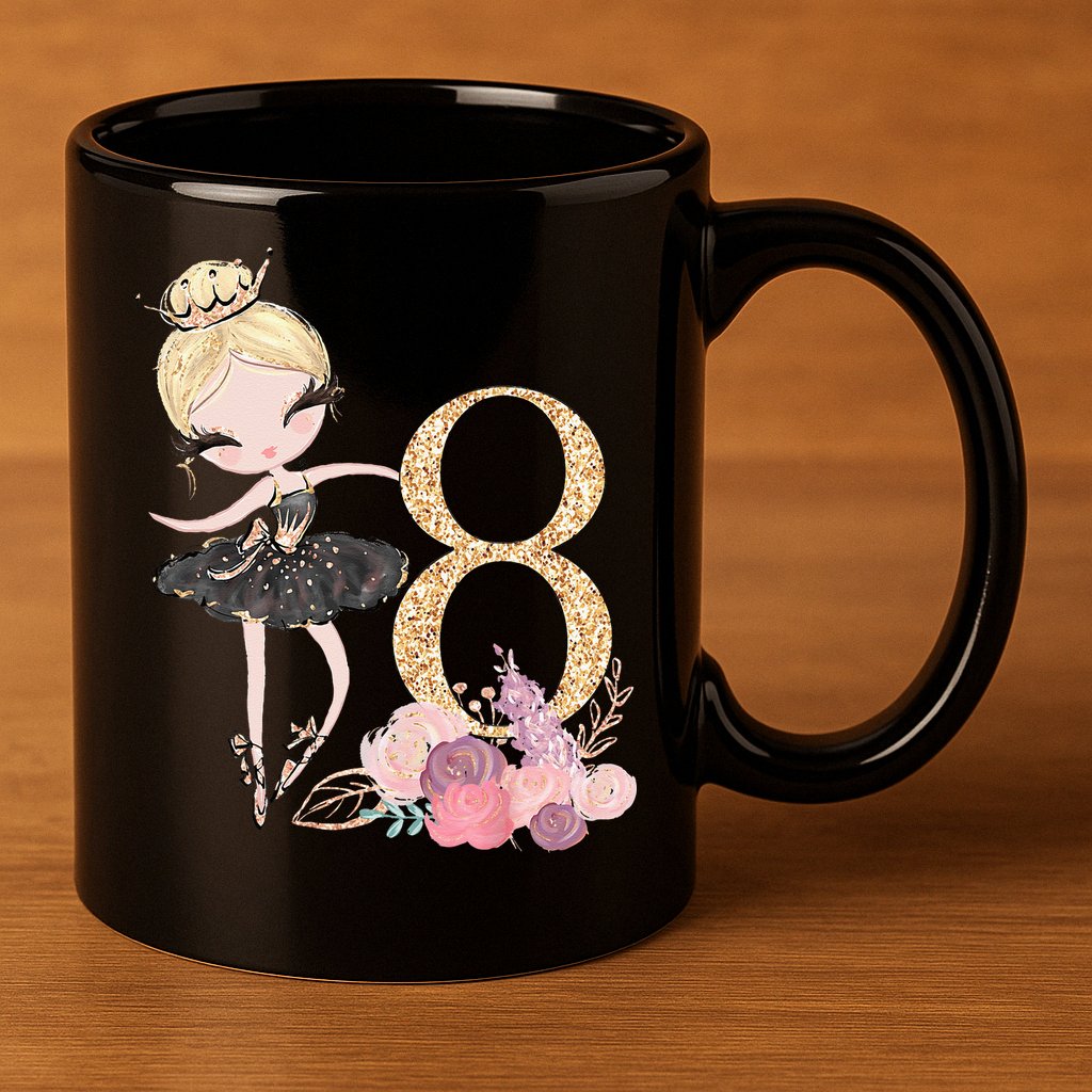 8th Birthday Ballerina Dancer Ballet Black Tutu 11oz C Handle Ceramic Mug