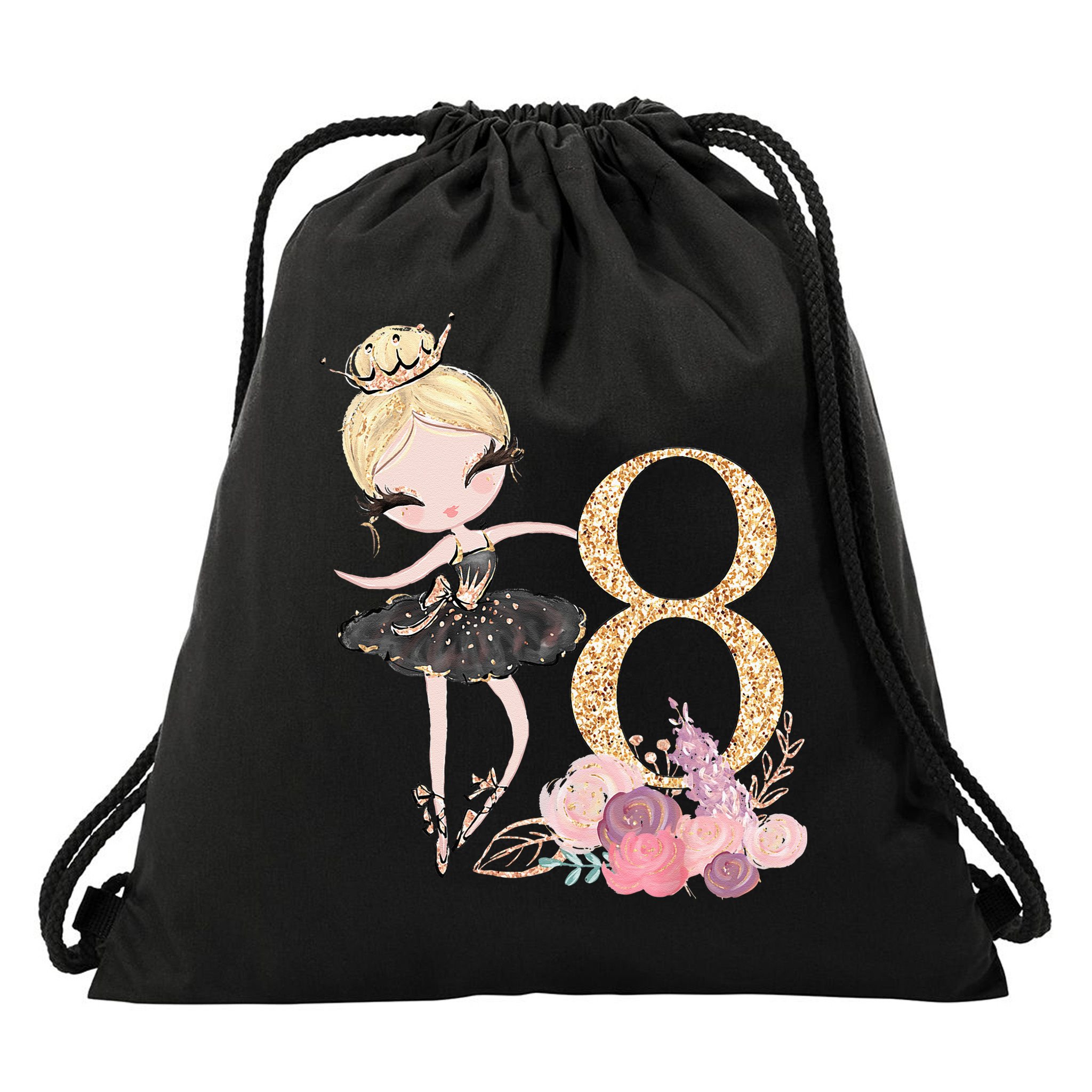 8th Birthday Ballerina Dancer Ballet Black Tutu Drawstring Bag