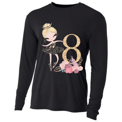 8th Birthday Ballerina Dancer Ballet Black Tutu Cooling Performance Long Sleeve Crew