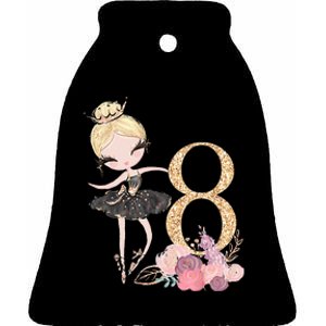 8th Birthday Ballerina Dancer Ballet Black Tutu Ceramic Bell Ornament