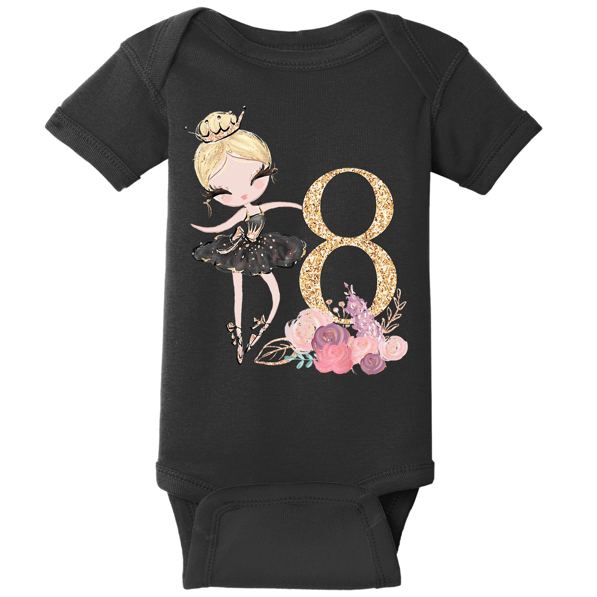 8th Birthday Ballerina Dancer Ballet Black Tutu Baby Bodysuit