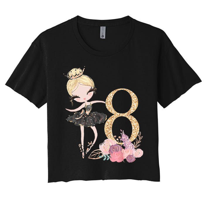 8th Birthday Ballerina Dancer Ballet Black Tutu Women's Crop Top Tee
