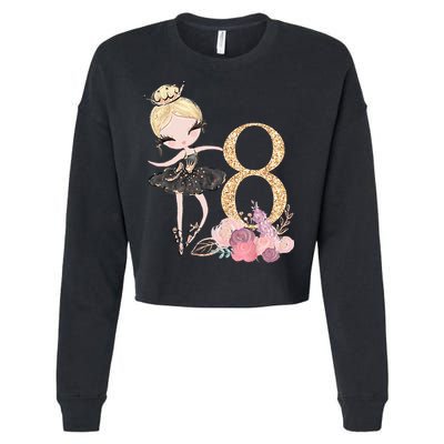 8th Birthday Ballerina Dancer Ballet Black Tutu Cropped Pullover Crew