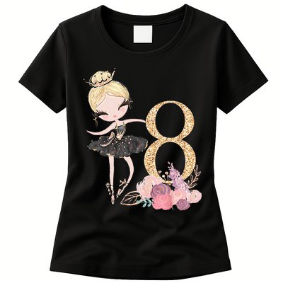 8th Birthday Ballerina Dancer Ballet Black Tutu Womens T-Shirt