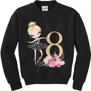 8th Birthday Ballerina Dancer Ballet Black Tutu Kids Sweatshirt