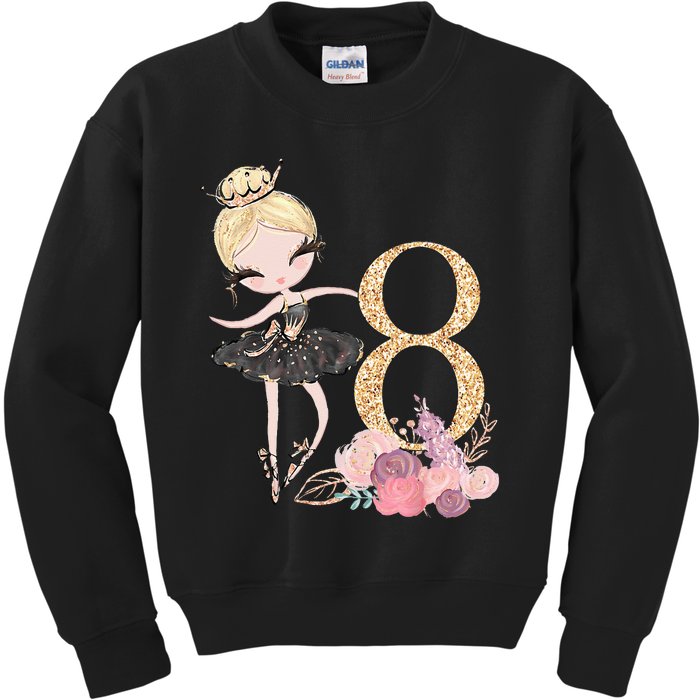 8th Birthday Ballerina Dancer Ballet Black Tutu Kids Sweatshirt