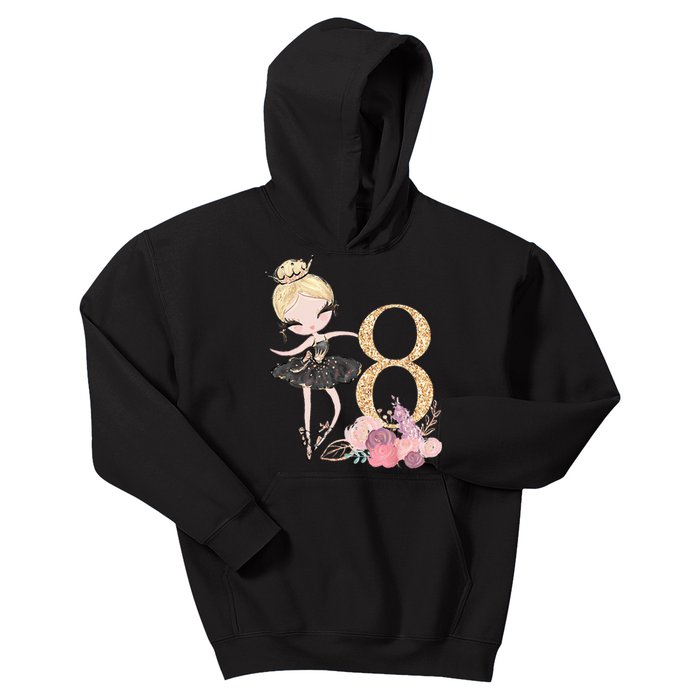 8th Birthday Ballerina Dancer Ballet Black Tutu Kids Hoodie