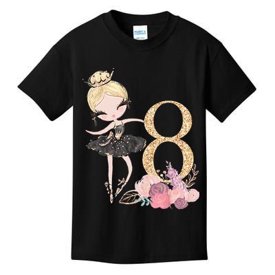 8th Birthday Ballerina Dancer Ballet Black Tutu Kids T-Shirt