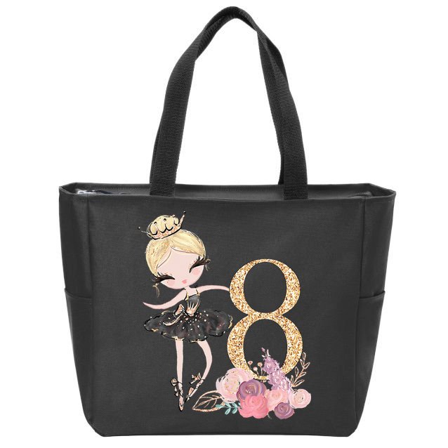 8th Birthday Ballerina Dancer Ballet Black Tutu Zip Tote Bag