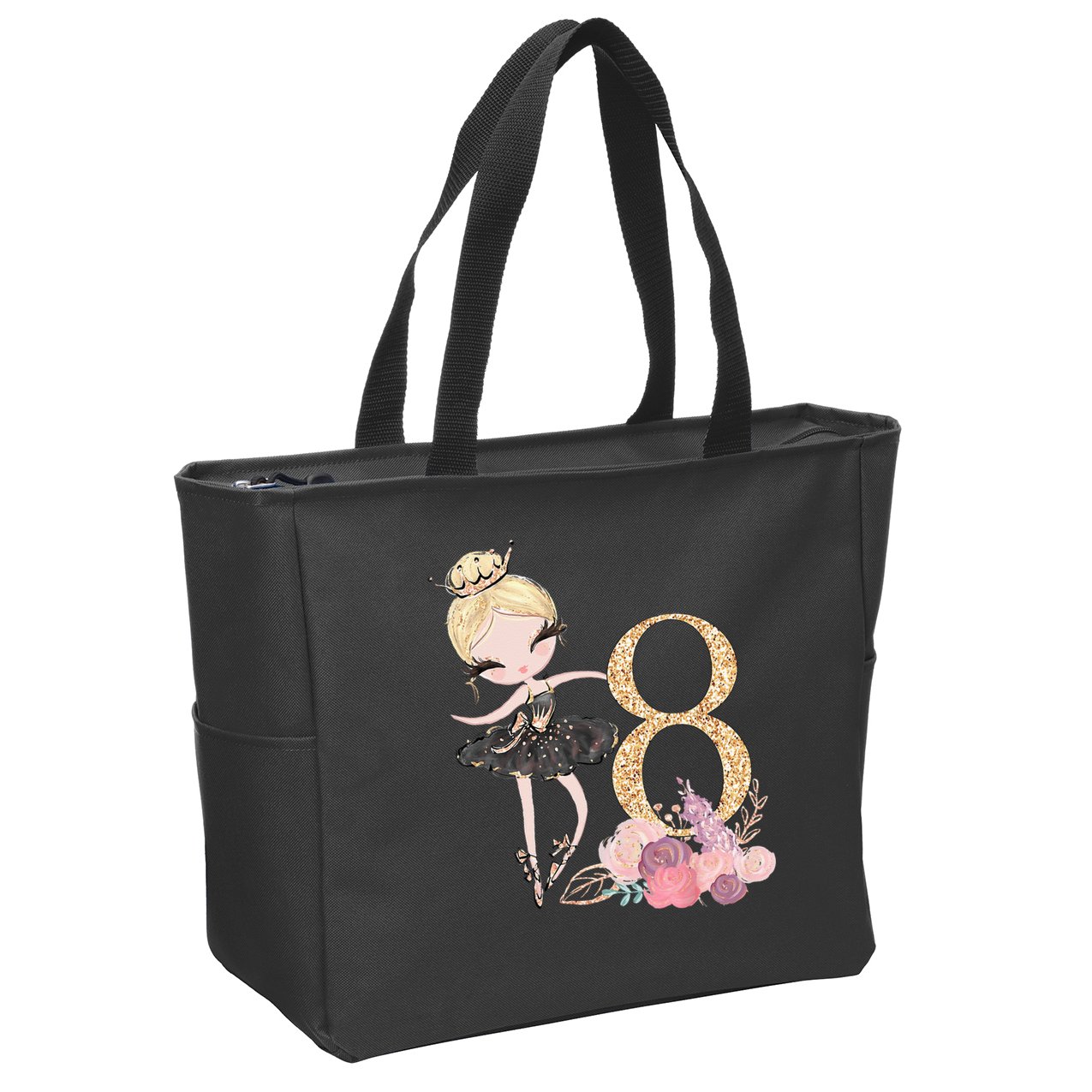 8th Birthday Ballerina Dancer Ballet Black Tutu Zip Tote Bag