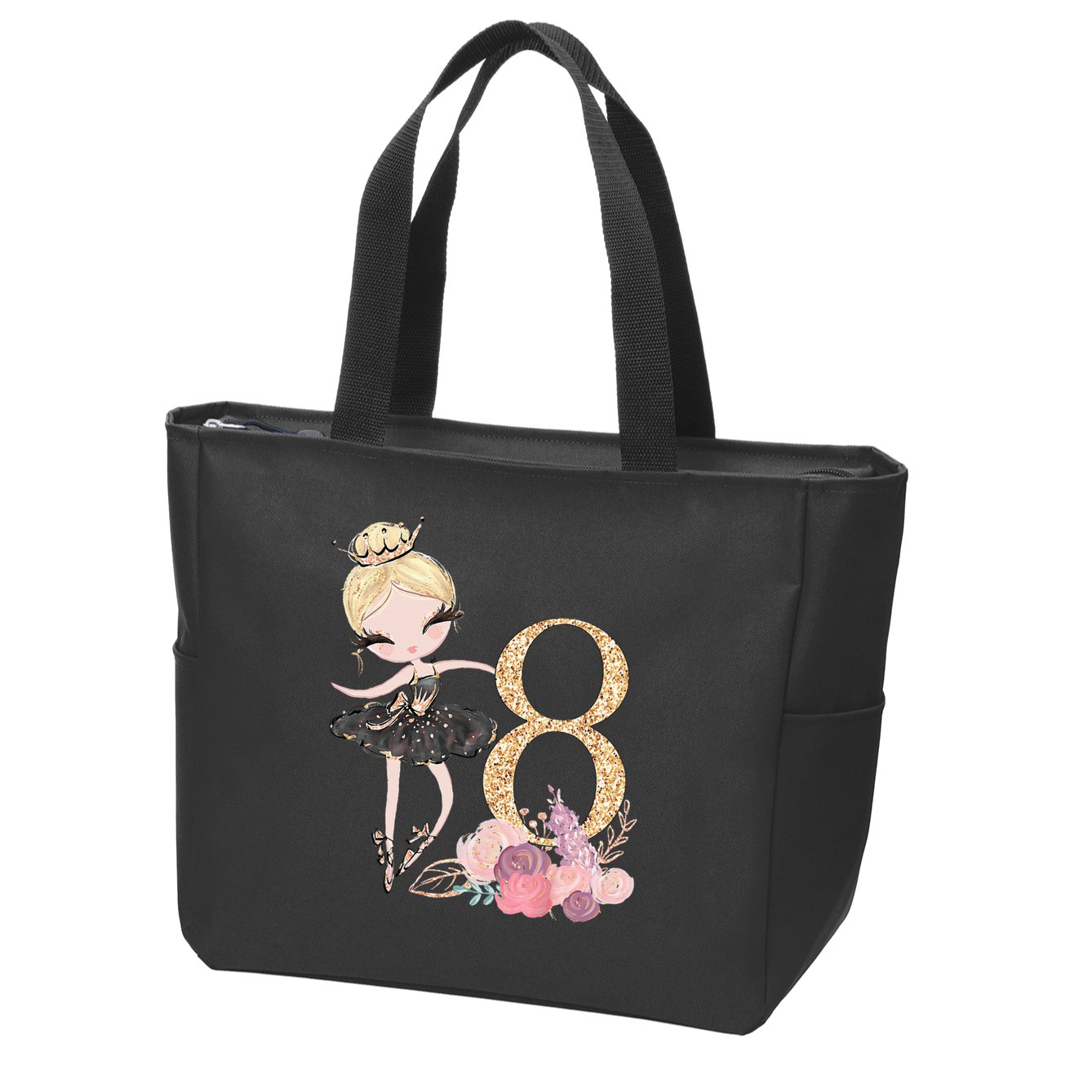 8th Birthday Ballerina Dancer Ballet Black Tutu Zip Tote Bag