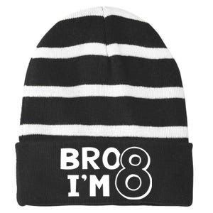 8th Birthday Boy Bro I’m 8 Year Old Eight Eighth Party Striped Beanie with Solid Band