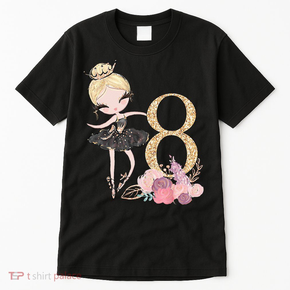 8th Birthday Ballerina Dancer Ballet Black Tall T-Shirt