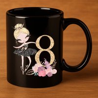 8th Birthday Ballerina Dancer Ballet Black 11oz C Handle Ceramic Mug