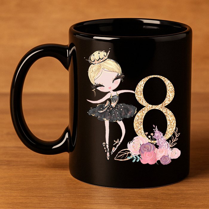 8th Birthday Ballerina Dancer Ballet Black 11oz C Handle Ceramic Mug