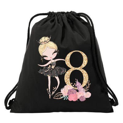 8th Birthday Ballerina Dancer Ballet Black Drawstring Bag