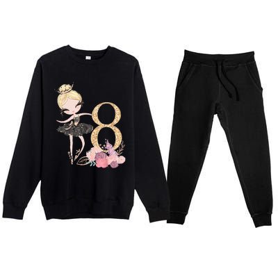 8th Birthday Ballerina Dancer Ballet Black Premium Crewneck Sweatsuit Set