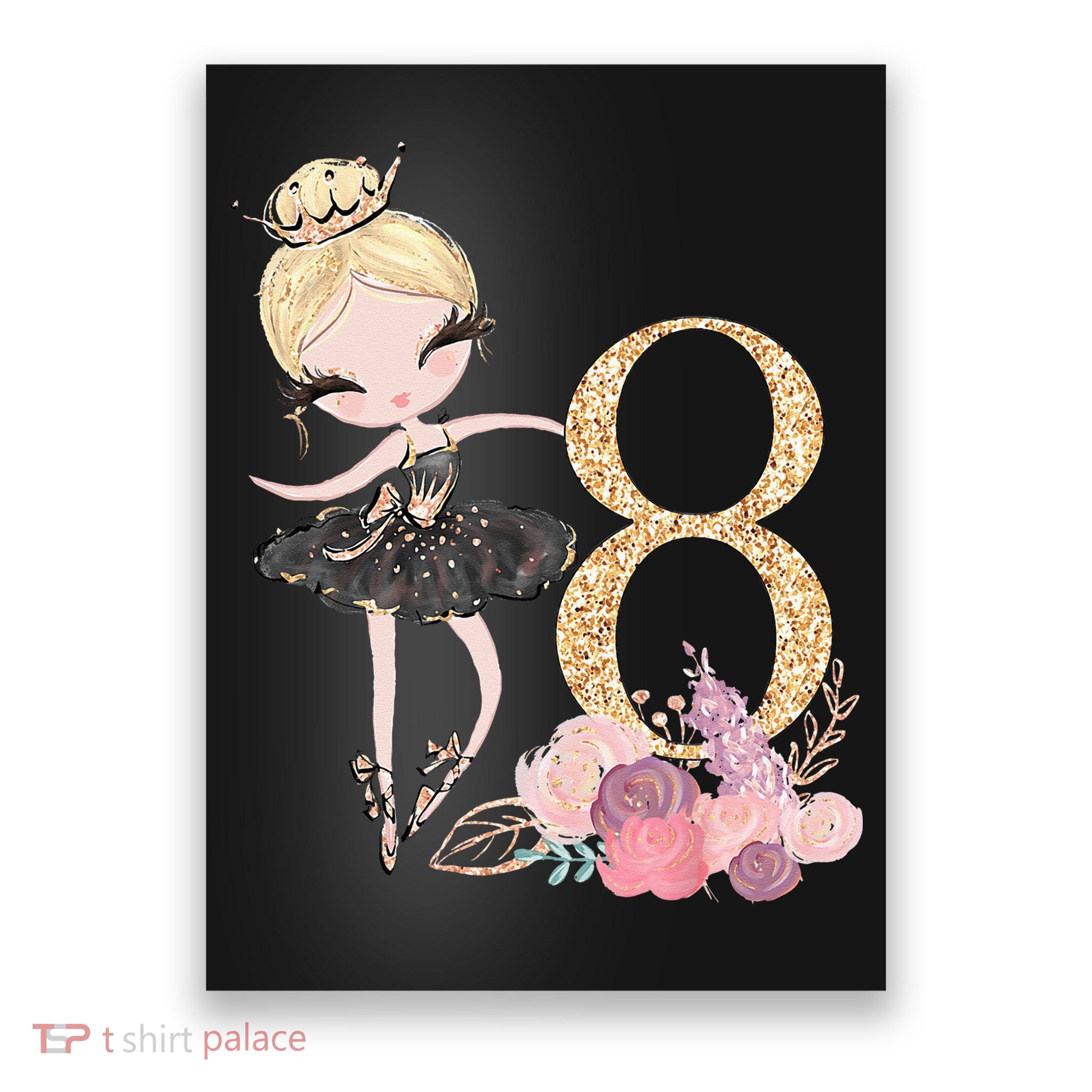 8th Birthday Ballerina Dancer Ballet Black Poster