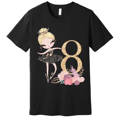 8th Birthday Ballerina Dancer Ballet Black Premium T-Shirt
