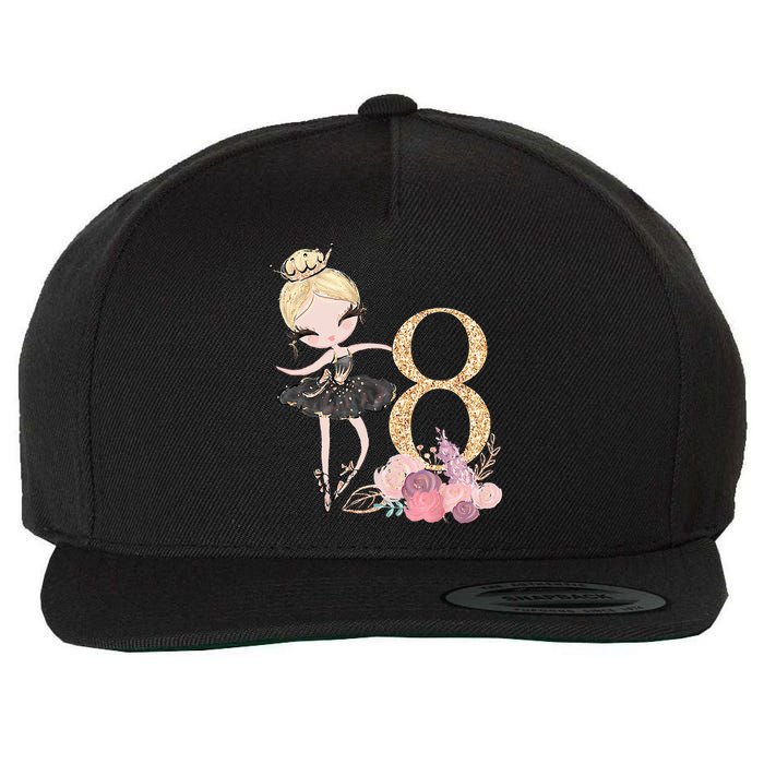 8th Birthday Ballerina Dancer Ballet Black Wool Snapback Cap