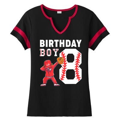 8th Birthday Boy Baseball Player Ladies Halftime Notch Neck Tee