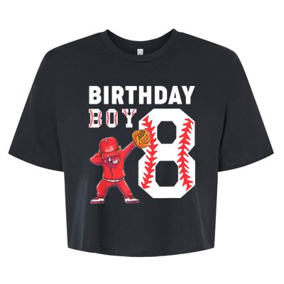 8th Birthday Boy Baseball Player Bella+Canvas Jersey Crop Tee