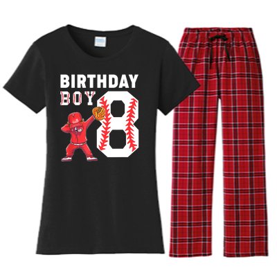 8th Birthday Boy Baseball Player Women's Flannel Pajama Set