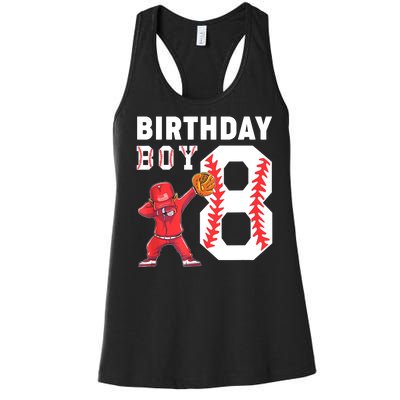 8th Birthday Boy Baseball Player Women's Racerback Tank