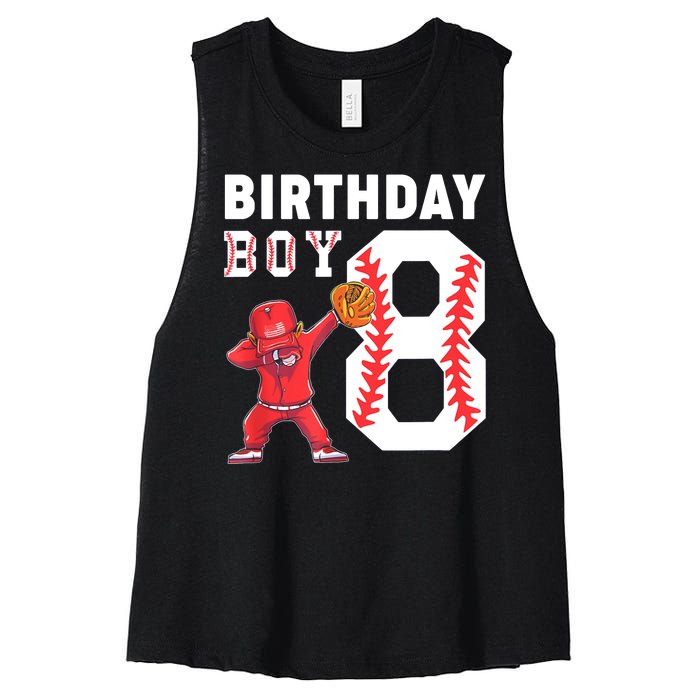 8th Birthday Boy Baseball Player Women's Racerback Cropped Tank