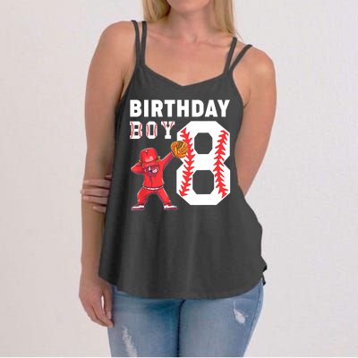 8th Birthday Boy Baseball Player Women's Strappy Tank