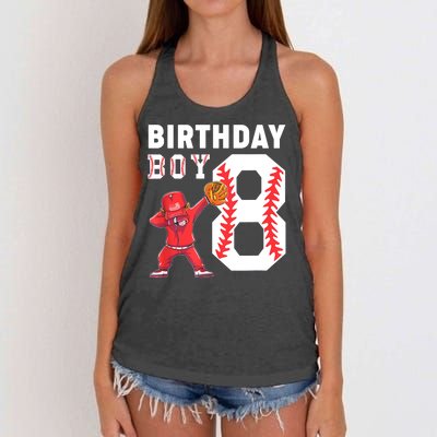 8th Birthday Boy Baseball Player Women's Knotted Racerback Tank