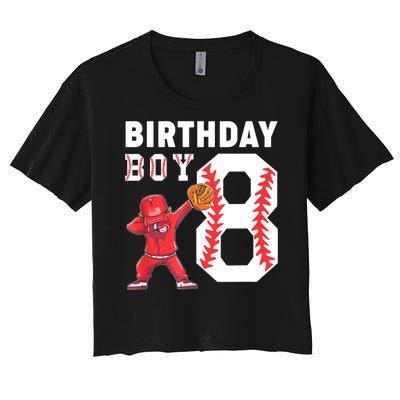 8th Birthday Boy Baseball Player Women's Crop Top Tee