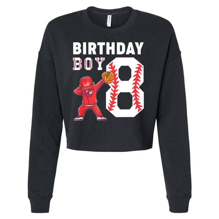 8th Birthday Boy Baseball Player Cropped Pullover Crew