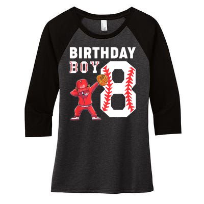 8th Birthday Boy Baseball Player Women's Tri-Blend 3/4-Sleeve Raglan Shirt