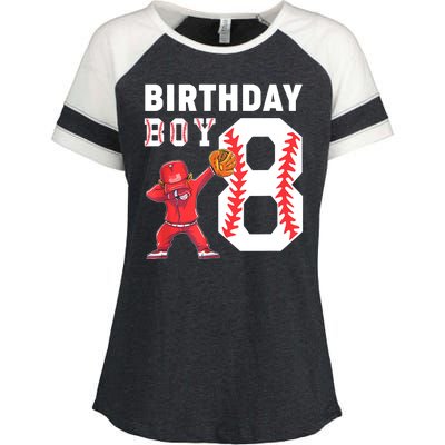 8th Birthday Boy Baseball Player Enza Ladies Jersey Colorblock Tee