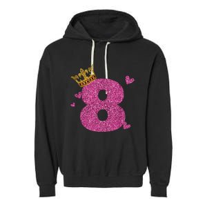 8th Birthday Crown 8 Years Old Bday Garment-Dyed Fleece Hoodie