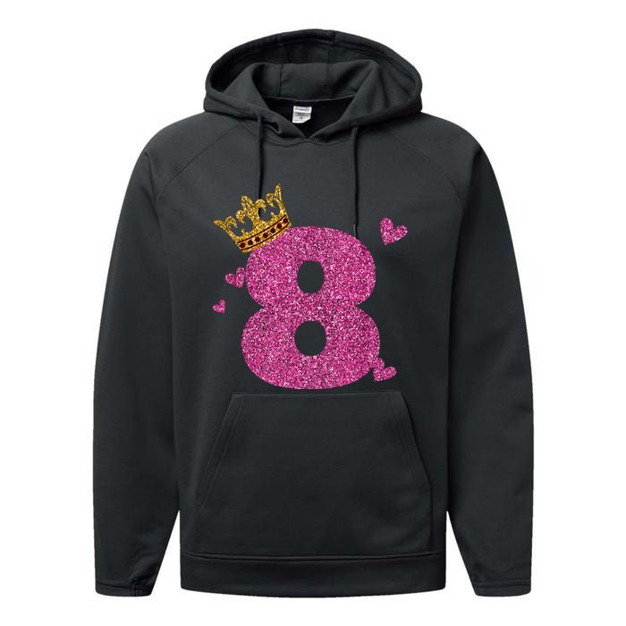 8th Birthday Crown 8 Years Old Bday Performance Fleece Hoodie