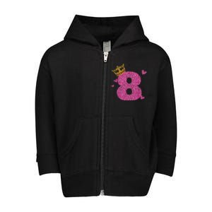 8th Birthday Crown 8 Years Old Bday Toddler Zip Fleece Hoodie